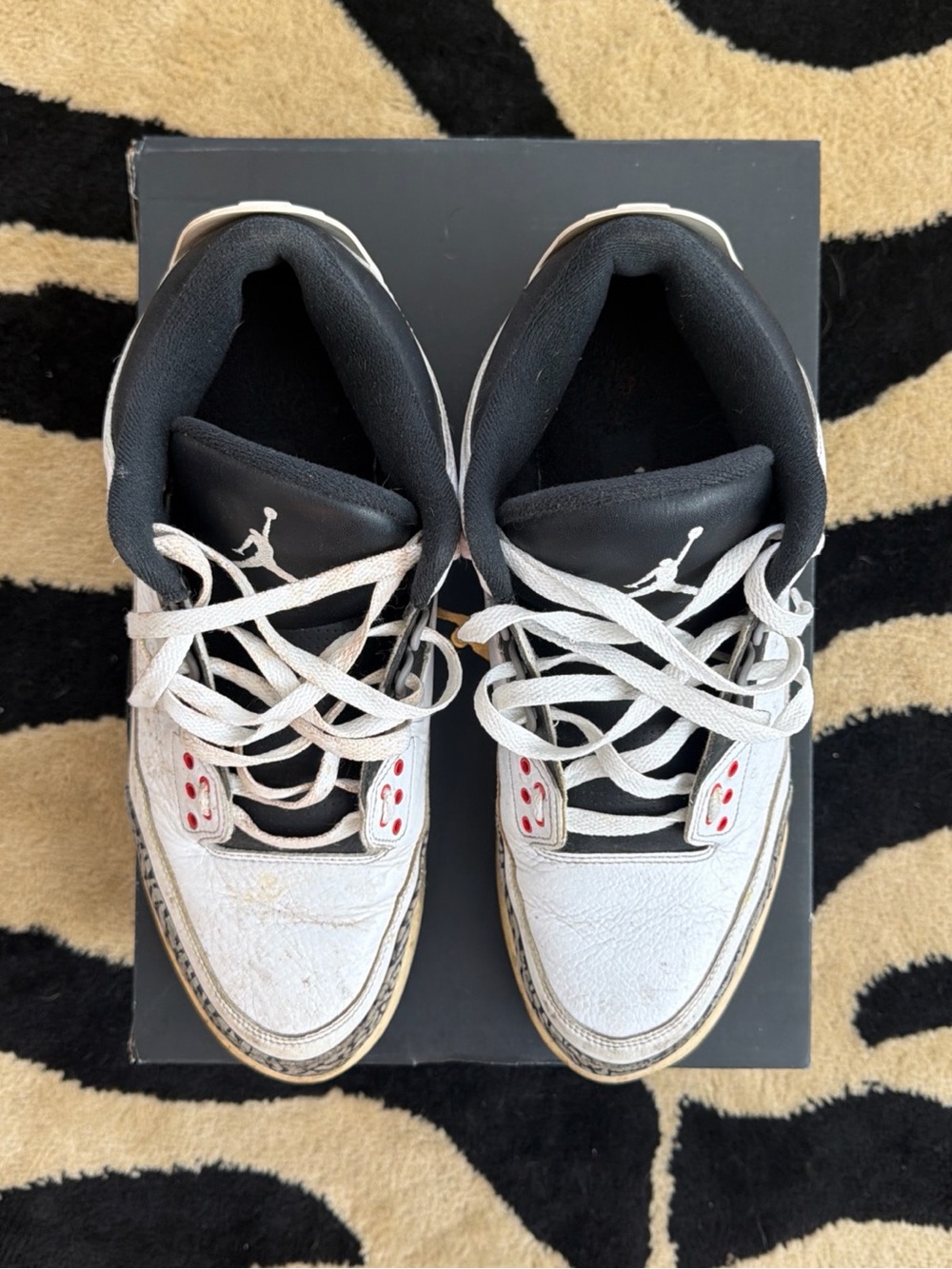 Jordan White Black with Red Eyelet Accents Retro Sneakers
